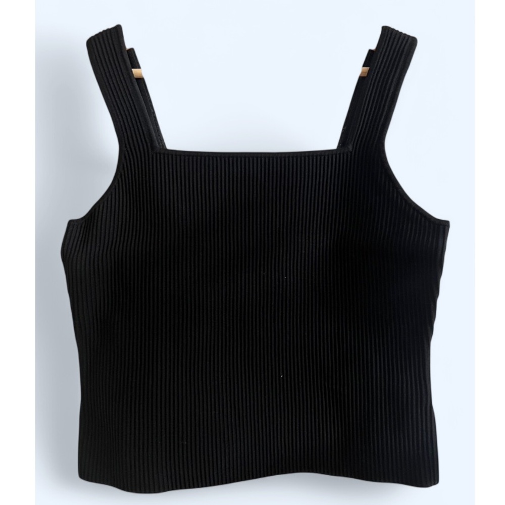 Black Textured Pleated Tank Top